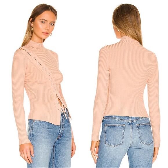 Jonathan Simkhai Brooke Lace Up Rib Knit top Tan Size XS - Picture 2 of 12